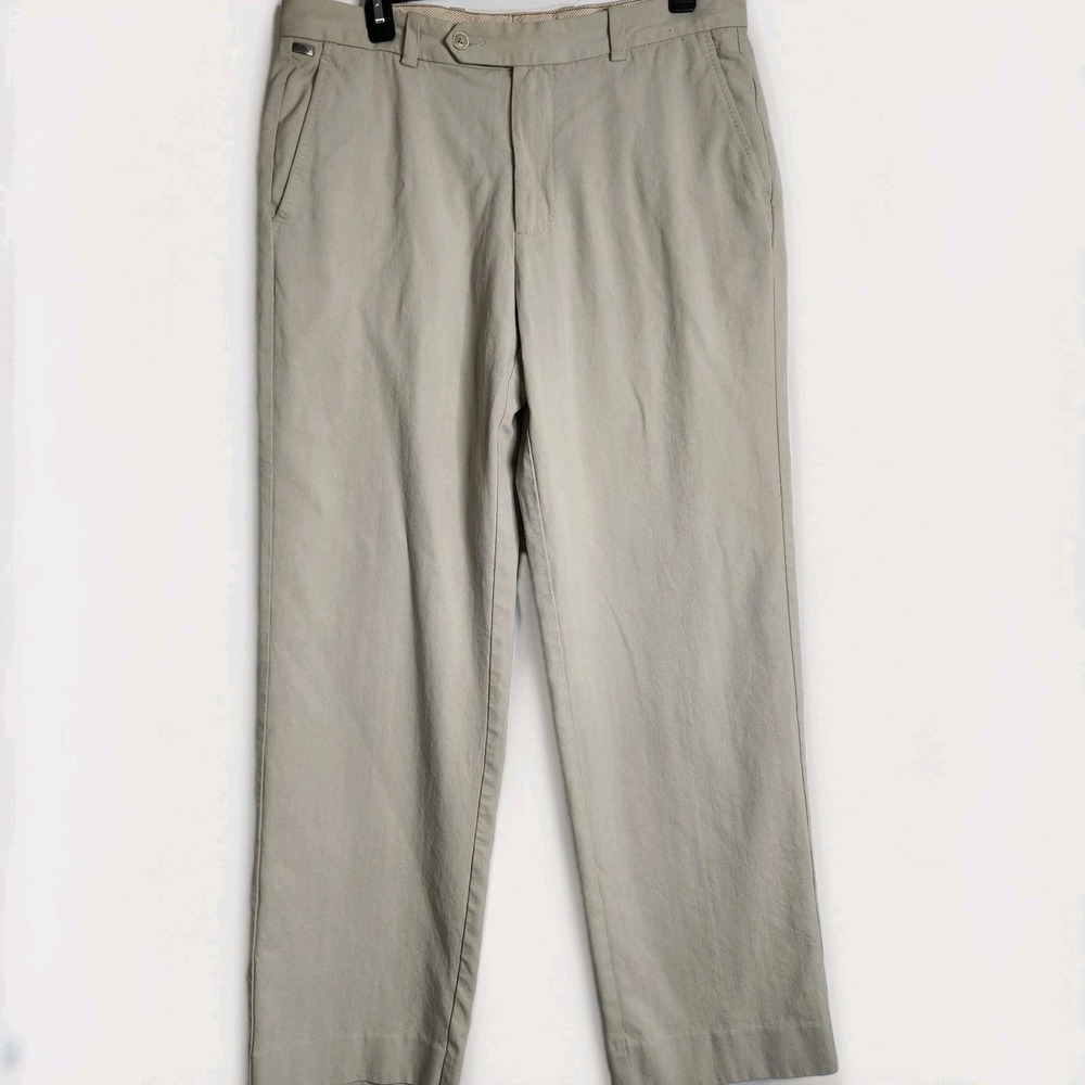 Tommy Bahama Men's 33x32 Silk Pants Beige Vacation Tropical Cruise (33x30.5)